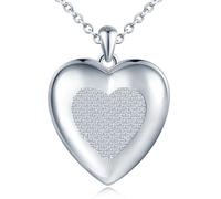 MICSAVI Bilder Medaillon Herz Halskette mit Zirkonia 925 Sterling Silber Foto Kette Herz Anhänger Personalisierte Schmuck für Damen Mädchen