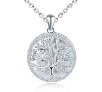 MICSAVI Bilder Medaillon mit Baum, 925 Sterling Silber Zirkonia Lebensbaum Halskette Runde Anhänger Personalisierte Foto Kette Schmuck für Damen Mädchen