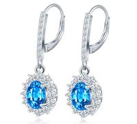 MICSAVI Damen Ohrhänger Zirkonia Ohrringe Hängend Silber 925, Blau Stein Ohrringe mit Anhänger in Herz/Rund/Oval/Quadratisch/Tropfenförmig/Blumenförmig Zirkonia