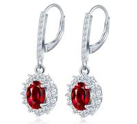 MICSAVI Damen Zirkonia Ohrringe Hängend Silber 925, Weinrot Stein Ohrringe mit Anhänger in Herz/Rund/Oval/Quadratisch/Tropfenförmig/Blumenförmig Zirkonia Leichte Ohrhänger