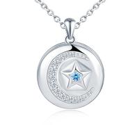 MICSAVI Halskette Stern Mond Bilder Medaillon mit Zirkonia 925 Sterling Silber Runde Anhänger Personalisierte Foto Kette Schmuck für Damen Mädchen