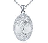 MICSAVI Mama Baum Halskette 925 Sterling Silber Foto Kette Oval Bilder Medaillon Anhänger Familienbaum, Personalisierte Lebensbaum Schmuck für Damen Mädchen