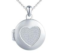 MICSAVI Medaillon herz kette silber 925 für damen mädchen kinder, Foto medaillon zum öffnen für bilder personalisierte, Runder anhänger mit zirkonia, Silberkette 50cm