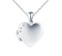 MICSAVI Medaillon kette silber 925 für damen mädchen kinder, Foto halskette medaillon zum öffnen für bilder personalisierte, Herz anhänger mit 3 zirkonia, Silberkette 50cm