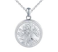 MICSAVI Silber 925 Foto Kette Damen Medaillon Baum Anhänger Lebensbaum Halskette Öffnen für Bilder Foto