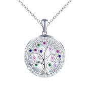 MICSAVI Silber 925 Foto Kette Damen Medaillon Runder Anhänger Baum des Lebens Halskette mit Zirkonia
