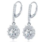 MICSAVI Zirkonia Ohrringe Hängend Silber 925, Leverback Ohrringe with mit Runden/Herz/Oval/Quadratisch/Tropfen Simulierter Diamant Ohrhänger Klein für Damen und Mädchen