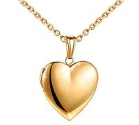 MicVivien Damen Kette Herz Medaillon Zum Öffnen für Bilder Edelstahl Foto Medaillon Aufklappbar Halskette mit Einfach/Love/doppeltes Herz Muster Herzanhänger Schmuck - Farbe Gold