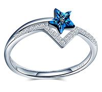 MicVivien Damen Verstellbar Kristall Ringe 925 Sterling Silber Zirkonia Stern Ring Stapelbare Statement Ringe für Mädchen Ehering Verlobungsring Schmuck