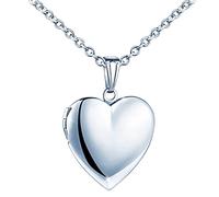 MicVivien Edelstahl Herz-Medaillon Foto Herzkette für 2 Fotos, Herz-Anhänger zum Öffnen Bild/Fotos befüllbar Amulett Halskette mit Einfach/Schmetterling/Lebensbaum Muster - Farbe Silber