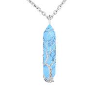 MicVivien Edelstahl Kette Damen Baum des Lebens Wrap Hexagonal Anhänger Kristalle Edelsteine Halskette Schmuck 48+5cm Glückskette Reiki Halsschmuck für Frauen