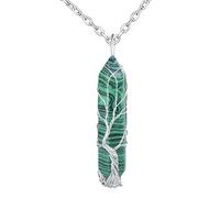 MicVivien Edelstahl Kette Damen Baum des Lebens Wrap Hexagonal Anhänger Kristalle Edelsteine Halskette Schmuck 48+5cm Glückskette Reiki Halsschmuck für Frauen