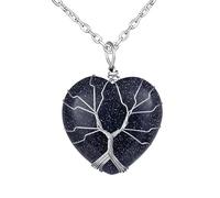 MicVivien Edelstahl Kette Damen Edelsteine Halskette Baum des Lebens Wrap Herz Anhänger Kristalle Herzstein Schmuck 48+5cm Glückskette Reiki Halsschmuck für Frauen