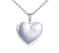 MicVivien Herzform Foto Medaillon zum Öffnen Photo Bilder Amulett Edelstahl Liebe Herz Anhänger Halskette mit 50cm Kette für Herren Damen - Farbe Silber