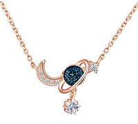 MicVivien Kette Damen 925 Silber Zirkonia Blau Planet Mond Sterne Ketten mit Anhänger Elegant Halskette für Frauen Mädchen, 17" Verstellbare Kette