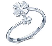 MicVivien Vierblättriges Kleeblatt Ring Verstellbar Offene Ringe Damen 925 Sterling Silber Glücksbringer Damenring Stapelbare Ringe Trauringe Eheringe Verlobungsring für Mädchen