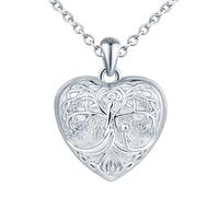 MICYUMI Damen Foto Medaillon Halskette,925 Sterling Silber Kette,Herz Form Baum Muster Anhänger