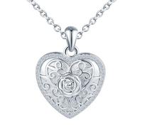 MICYUMI Damen Foto Medaillon Halskette,925 Sterling Silber Kette,Herz Form Rose Blüte Muster Anhänger