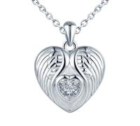 MICYUMI Damen Foto Medaillon Halskette,925 Sterling Silber Kette,Herz Form Zirkonia Stein Flügel Muster Anhänger