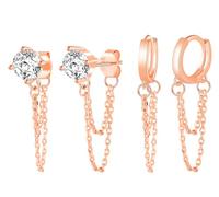 MICYUMI S925 Sterling Silber Ohrringe für Frauen - 2 Paare Cubic Zirkonia Drop Kette Creolen Set (Kleine Dimension)