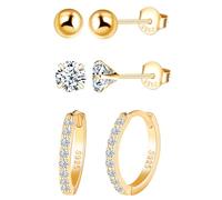 MICYUMI S925 Sterling Silber Ohrringe für Frauen Männer 3 Paar Ohrringe Set Kubische Zirkonia-Ohrringe Kugel-Ohrstecker Creolen Ohrringe
