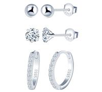 MICYUMI S925 Sterling Silber Ohrringe für Frauen Männer 3 Paar Ohrringe Set Kubische Zirkonia-Ohrringe Kugel-Ohrstecker Creolen Ohrringe