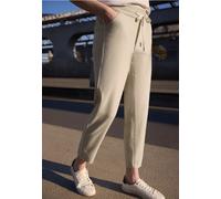 Jogger Pants STREET ONE STUDIO, Damen, Gr. 44, Länge 28, beige (stone sand meliert), Stoff, 63% Polyester, 34% Viskose, 3% Elasthan, unifarben mit Farbeinsatz, loose fit knöchelfrei, Hosen, Middle Wai