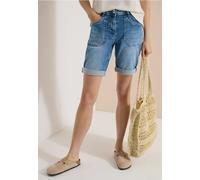 Cecil Damen Mid Waist Slim Leg Shorts im Casual Fit in Blau, Gr: 36