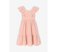 Midi-Kleid aus Baumwoll-Musselin mit Volantträger Mädchen rosa Gr. 140 von Vertbaudet