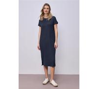 Jerseykleid STREET ONE, Damen, Gr. 40, EURO-Größen, shadowed navy, Jersey, 75% Viskose, 20% Polyester, 5% Elasthan, unifarben, comfort fit Midi, Rundhals, normaler Saum, Kleider Jerseykleid, mit Rundh