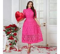 Midi-Kleid aus weißer Spitze für Damen in Große Größen, elegantes Sommerkleid mit kurzen Ärmeln