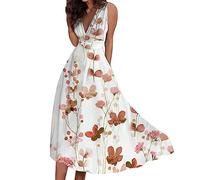 Midi Kleid Damen Sommer Kleidung Sommerkleid Lässiges Freizeitkleider Festliches Kleid Knielang Elegant Italienische Sommer Festlich Midi Kleid Lose V-Ausschnitt Strandkleid Strand Kleid