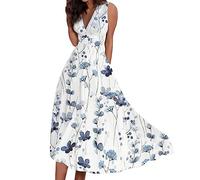 Midi Kleid Damen Sommer Kleidung Sommerkleid Lässiges Freizeitkleider Festliches Kleid Knielang Elegant Italienische Sommer Festlich Midi Kleid Lose V-Ausschnitt Strandkleid Strand Kleid