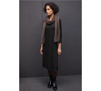 Midikleid STREET ONE, Damen, Gr. 34, EURO-Größen, schwarz, Stoff, 63% Polyester, 34% Viskose, 3% Elasthan, unifarben, normal kniebedeckend, Rundhals, gewellter Abschluss, Kleider Midikleid, mit Rundha