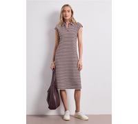 Midikleid STREET ONE, Damen, Gr. 46, EURO-Größen, braun (rustic rouge), Web, 75% Baumwolle, 25% Polyester, gestreift, regular fit lang, V-Ausschnitt, abgesteppt, Kleider Midikleid, im Streifendesign (
