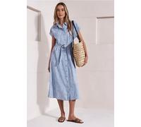 Midikleid STREET ONE, Damen, Gr. 44, EURO-Größen, blau (original blau), Web, 100% Baumwolle, unifarben, normal wadenlang, V-Ausschnitt, abgesteppt, Kleider Midikleid, aus 100% Baumwolle (87345045-44)