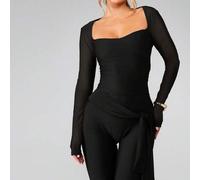 Midi-Kleid mit Langarm, quadratischem Ausschnitt, Bodycon-Passform, Wickeldetail und transparenten Ärmeln für Abendanlässe