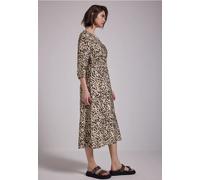 Midikleid STREET ONE STUDIO, Damen, Gr. 44, EURO-Größen, braun (creamy braun), Stoff, 88% Viskose, 12% Polyamid, animal-print, casual, gerade wadenlang, V-Ausschnitt, 3/4-Ärmel Bündchen, Kleider, soft