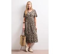 Midi-Kleid mit Print und Smok-Detail