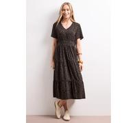 Midi-Kleid mit Print und Smok-Detail
