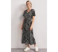 Midikleid STREET ONE, Damen, Gr. 44, EURO-Größen, schwarz, Stoff, 100% Viskose, gemustert, comfort fit Midi, V-Ausschnitt, normaler Saum, Kleider Midikleid, mit Print (47251253-44) schwarz