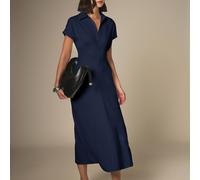 Midi-Kleid mit V-Ausschnitt, Hemdkragen, Puffärmeln, taillierter Taille, Wickelstil und ausgestelltem Saum, Sommer, Büro, Smart Casual
