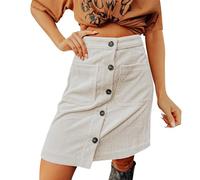 Midi Rock Damen Cordröcke für Damen, Herbst/Winter, hohe Taille, Knopfleiste, A-Linie, kurzer Minirock mit Taschen Schöne Damen Röcke (White, M)