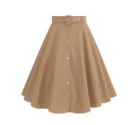 Midi-Röcke für Damen, A-Linien-Rock, Faltenrock, knielanger Rock, Vintagerock, hohe Taille, Swing-Rock, Knopfrock, Sommerrock, langer Skaterrock, ausgestellter Rock mit Gürtel, 01#Beige, L