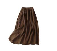 Midi-Röcke für Damen, elastische Taille, Leinenröcke, Sommerröcke, ausgestellte Faltenröcke, lässige Röcke, lange Röcke, A-Linien-Röcke, Swing-Röcke, Boho-Röcke, Strandröcke, 02#Kaffee, M