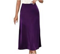 Midi-Röcke für Damen, Satin-Rock, lange Seidenröcke, hohe Taille, Faltenröcke, Sommerröcke, ausgestellte A-Linien-Röcke, Swing-Röcke, Freizeitröcke für Büro, Arbeit, Party, Ausgehen, Violett, L