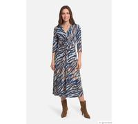 Midikleid BETTY BARCLAY "Damen mit Raffung", Damen, Gr. 40, Normalgrößen, blau (blau, braun), Obermaterial: 94% Polyester, 6% Elasthan, körpernah lang, V-Ausschnitt, Kleider Midikleid (48675458-40) bl