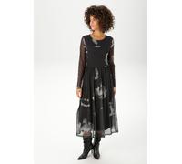 Midikleid ANISTON CASUAL, Damen, Gr. 46, N-Gr, anthrazit, grau, hellgrau, Mesh, Obermaterial: 95% Polyester, 5% Elasthan. Futter: 100% Polyester, bedruckt, geblümt, figurumspielend wadenlang, Rundhals