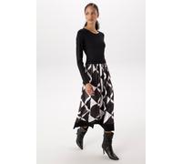 Midikleid ANISTON SELECTED, Damen, Gr. 38, N-Gr, Langarm, Jersey, schwarz-weiß (schwarz, camel, schoko, beige), Jersey, Obermaterial: 65% Viskose, 35% Polyester. Rock: 100% Polyester, bedruckt, gemust