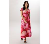 Midikleid ANISTON SELECTED, Damen, Gr. 38, N-Gr, rot, rosa, pink, dunkelrot, beige, rost, lila, Single Jersey, Obermaterial: 95% Viskose, 5% Elasthan, bedruckt, geblümt, gemustert, figurumspielend wad